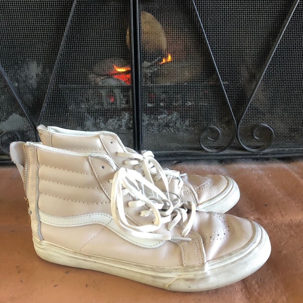 Vans high tops, leather, light pink. Size 8.